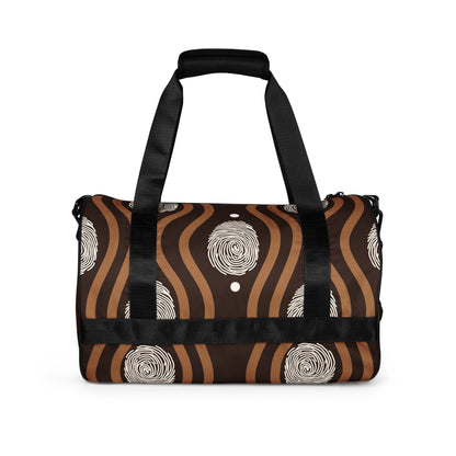 Crossbody Water-resistant Travel Bag - Brown White Geometric Lines-2