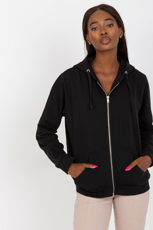 Long Sleeves Zippered. Hooded Sweatshirt in Black