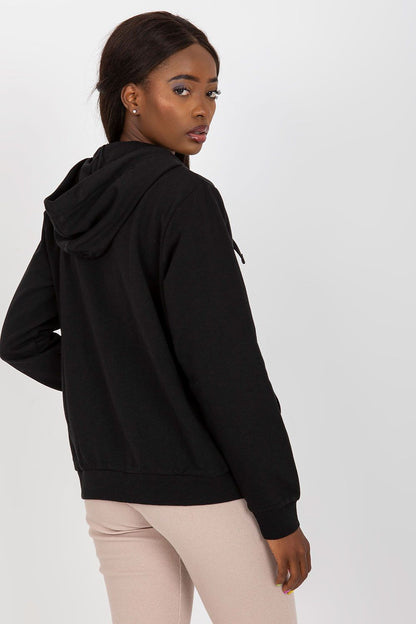 Long Sleeves Zippered. Hooded Sweatshirt in Black