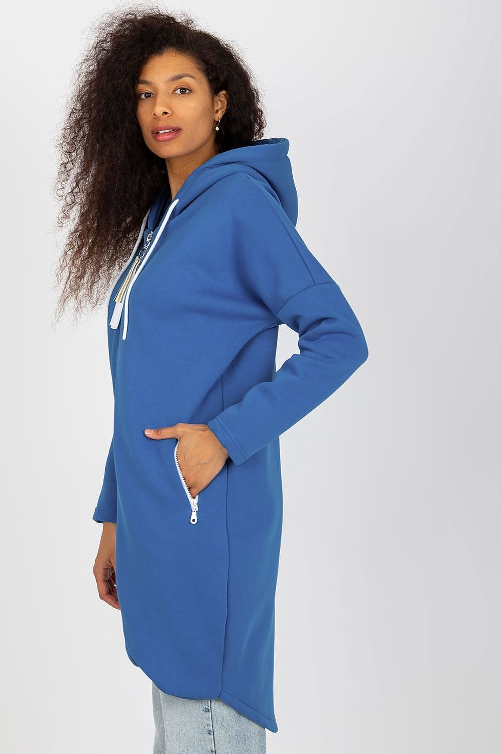 Women's Long Sleeves Knee Length Sweatshirt - Blue