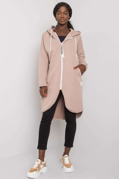 Women's Long Sleeves Knee Length Sweatshirt in Beige