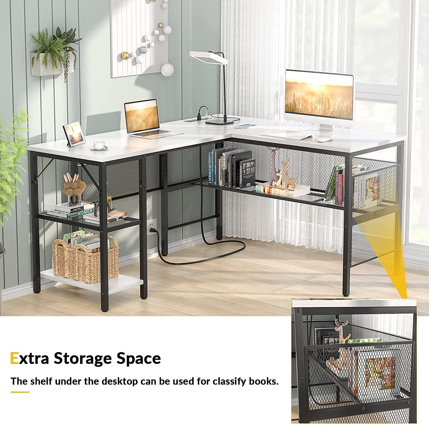 Modern L-Shaped Desk with Power & Storage-4