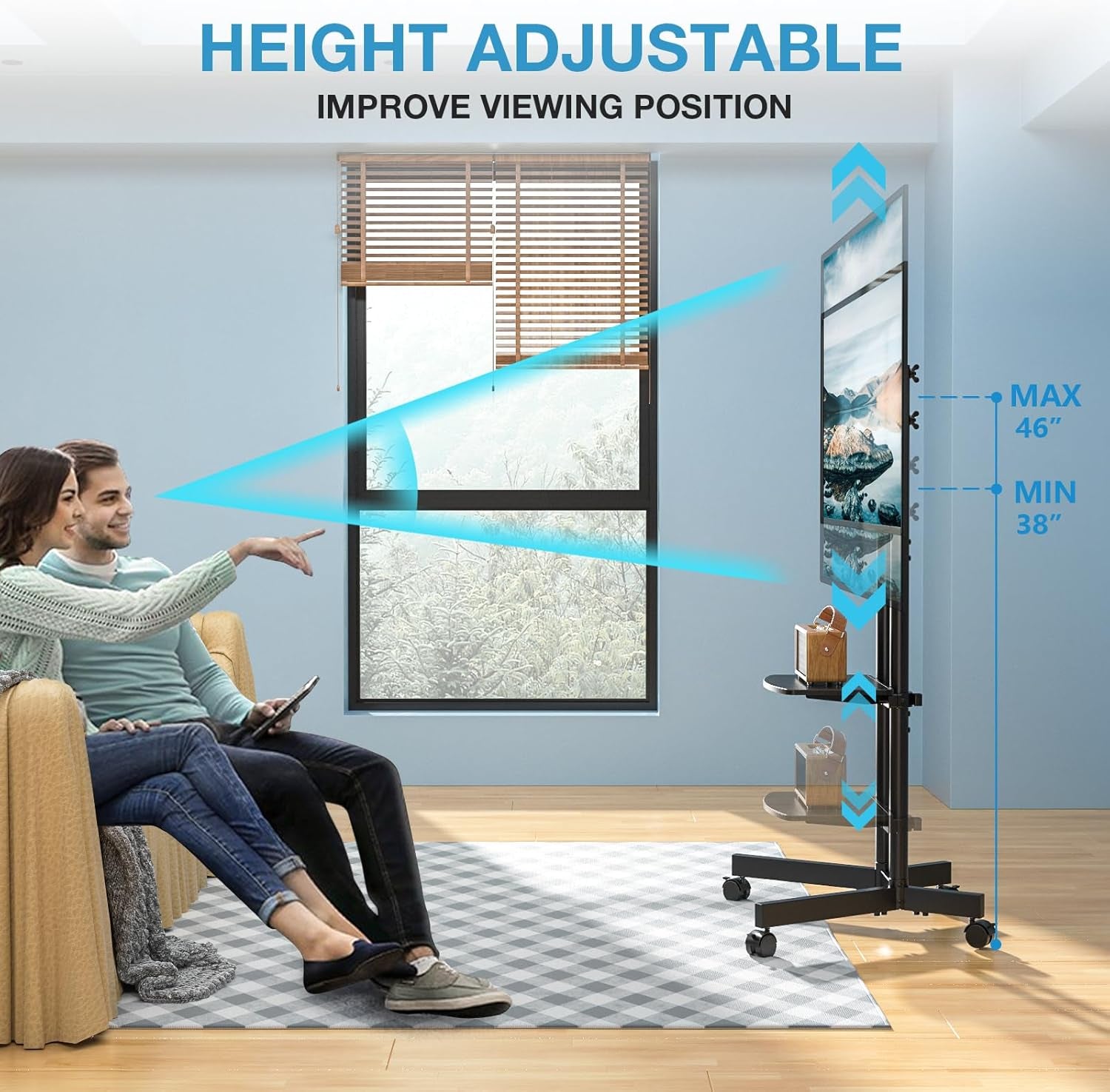 Rolling TV Stand for 32-75 Inch TVs with Shelf-3