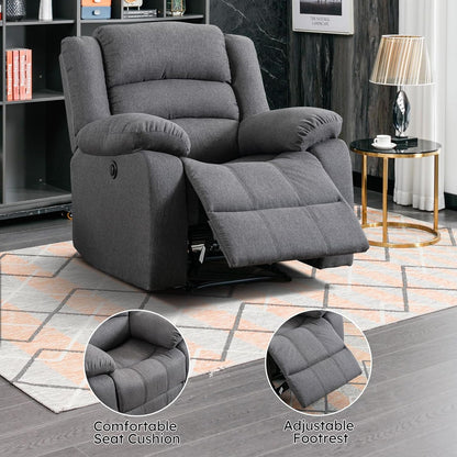 Classic Power Recliner Chair, Oversized Electric Reclining Chair with Overstuffed Cushion and Back, Soft Fabric Adults Single Recliner Sofa for Living Room, Grey-4