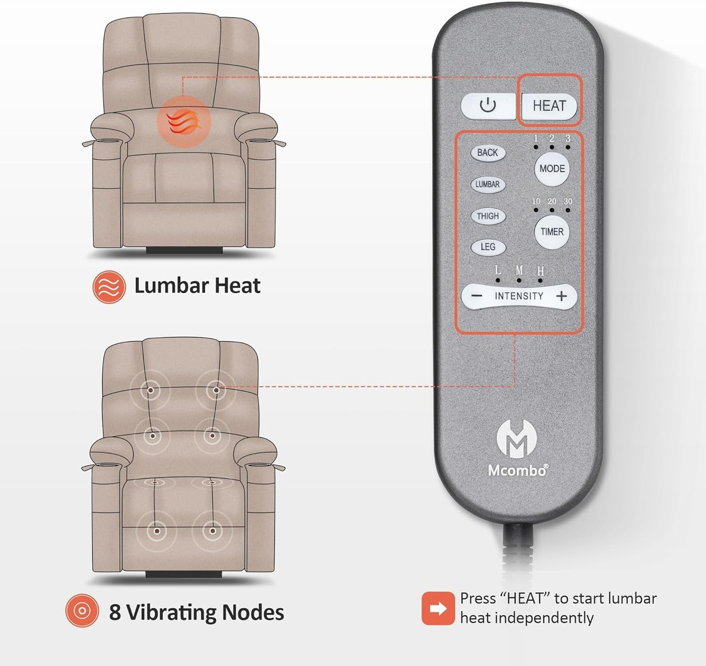 Large Lay Flat Dual Motor Power Lift Recliner Chair Sofa with Massage and Heat for Elderly People, Infinite Position, Faux Leather 7680 (Black, Large)-4