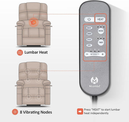 Large Lay Flat Dual Motor Power Lift Recliner Chair Sofa with Massage and Heat for Elderly People, Infinite Position, Faux Leather 7680 (Black, Large)-4