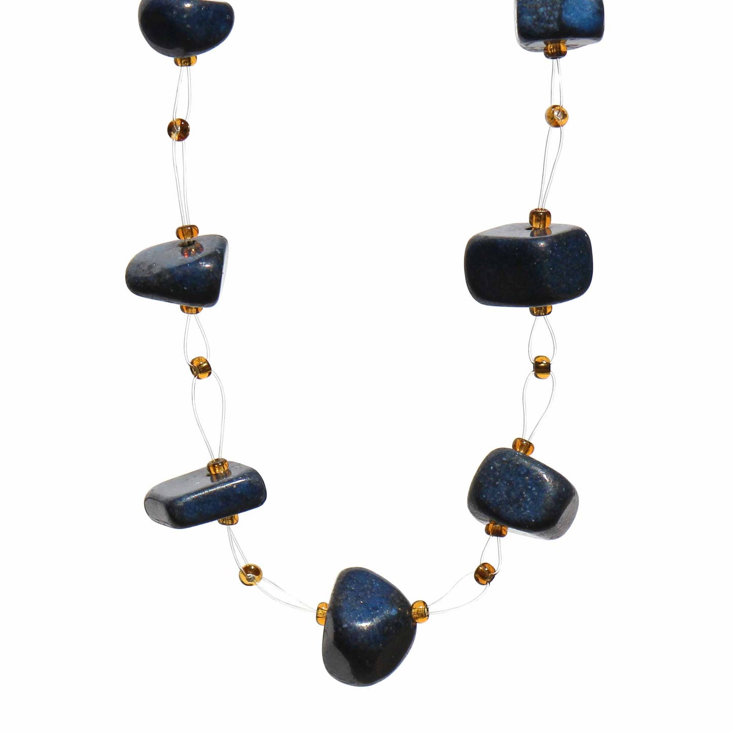 FLOATING STONE & MAASAI BEAD NECKLACE, NAVY