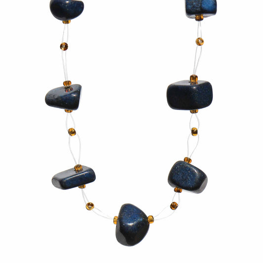 FLOATING STONE & MAASAI BEAD NECKLACE, NAVY