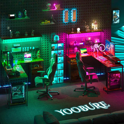 L Shaped Desk with Pegboard, Reversible Computer Desk with Drawers & Storage Shelves, Gaming Desk with LED Lights & Power Outlets, Office Desk with Monitor Stand Corner Desk Home Office Desks-3