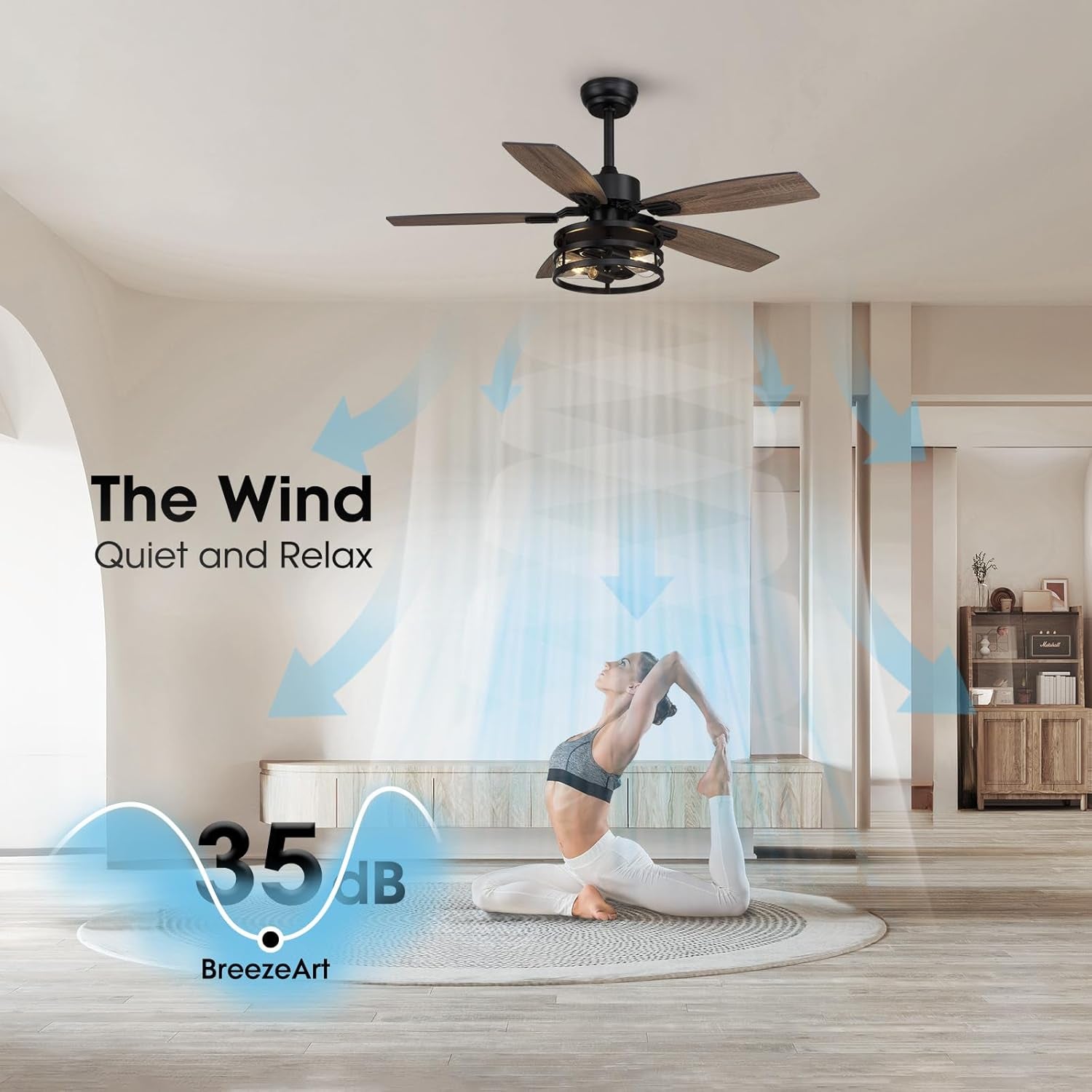 42 Inch Ceiling Fans with Lights and Remote Control, Ceiling Fan for Bedroom Living Room and Patio, Caged Ceiling Fan for Indoor and Outdoor-4