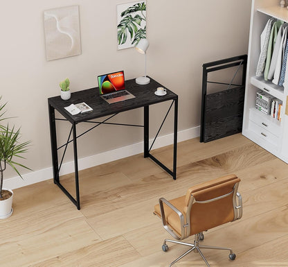 Small Folding Desk 31.5 Inch No Assembly Required Computer Desks, Spaces Saving Foldable Table for Bedroom, Home Office, Dorm, Apartment, Kids, Black Wood-1