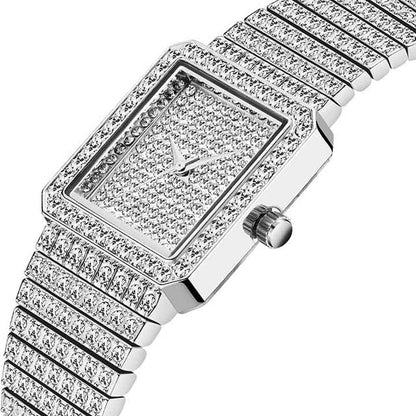 Diamond Watch For Women Luxury Brand Ladies Gold Square Watch Minimalist Analog Quartz Movt Unique Female Iced Out Watch-2