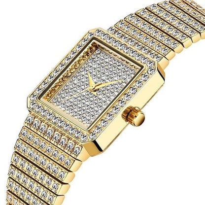 Diamond Watch For Women Luxury Brand Ladies Gold Square Watch Minimalist Analog Quartz Movt Unique Female Iced Out Watch-0