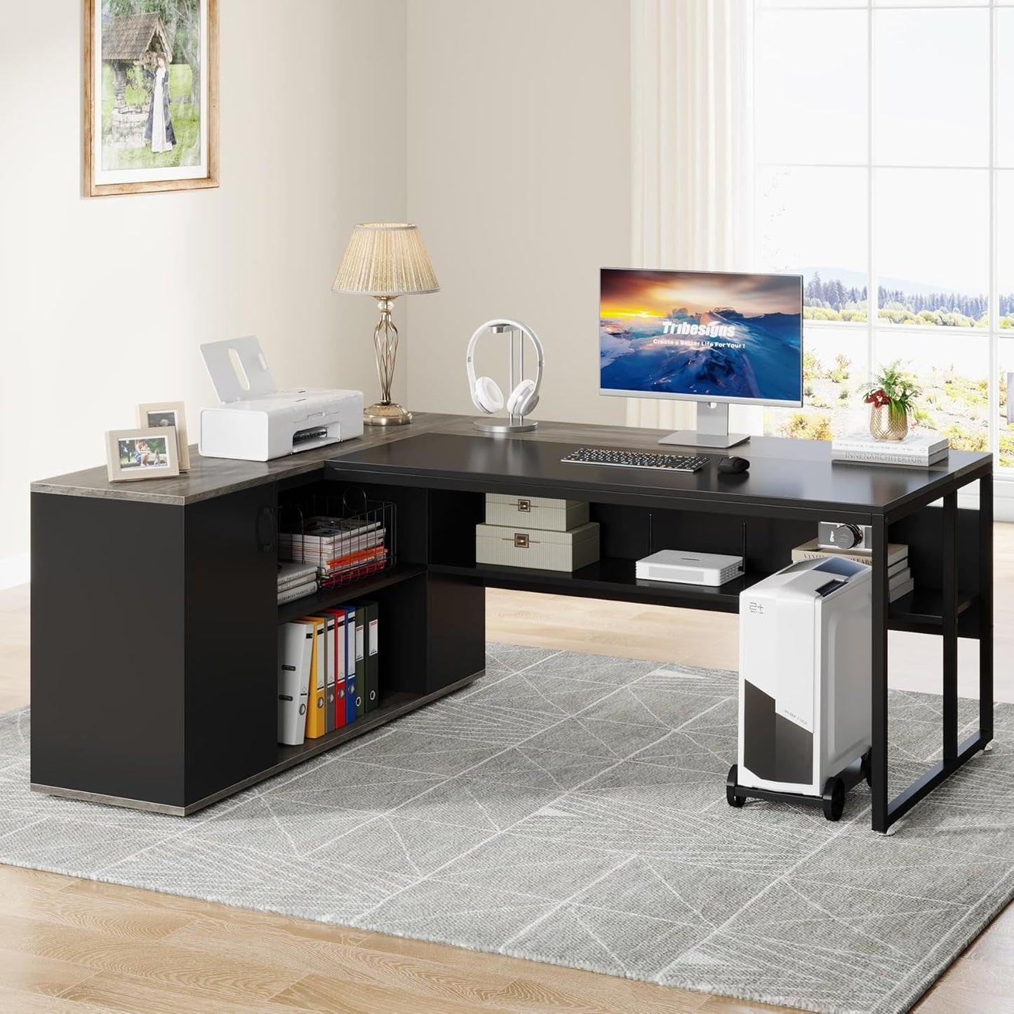71" Gray L-Shaped Executive Desk with Storage-4