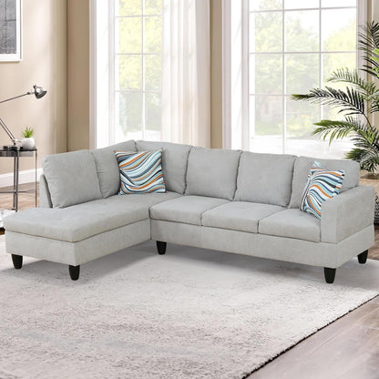 L-Shaped Sectional Sofa Set Luxurious Flannelette 5-Seat Couches, Durable and Comfortable, Space-Saving Design Perfect for Modern Living Room, Apartment, Grey White-0