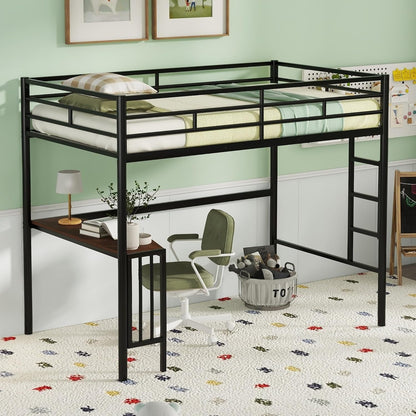 Metal Loft Bed with Desk and Storage-3