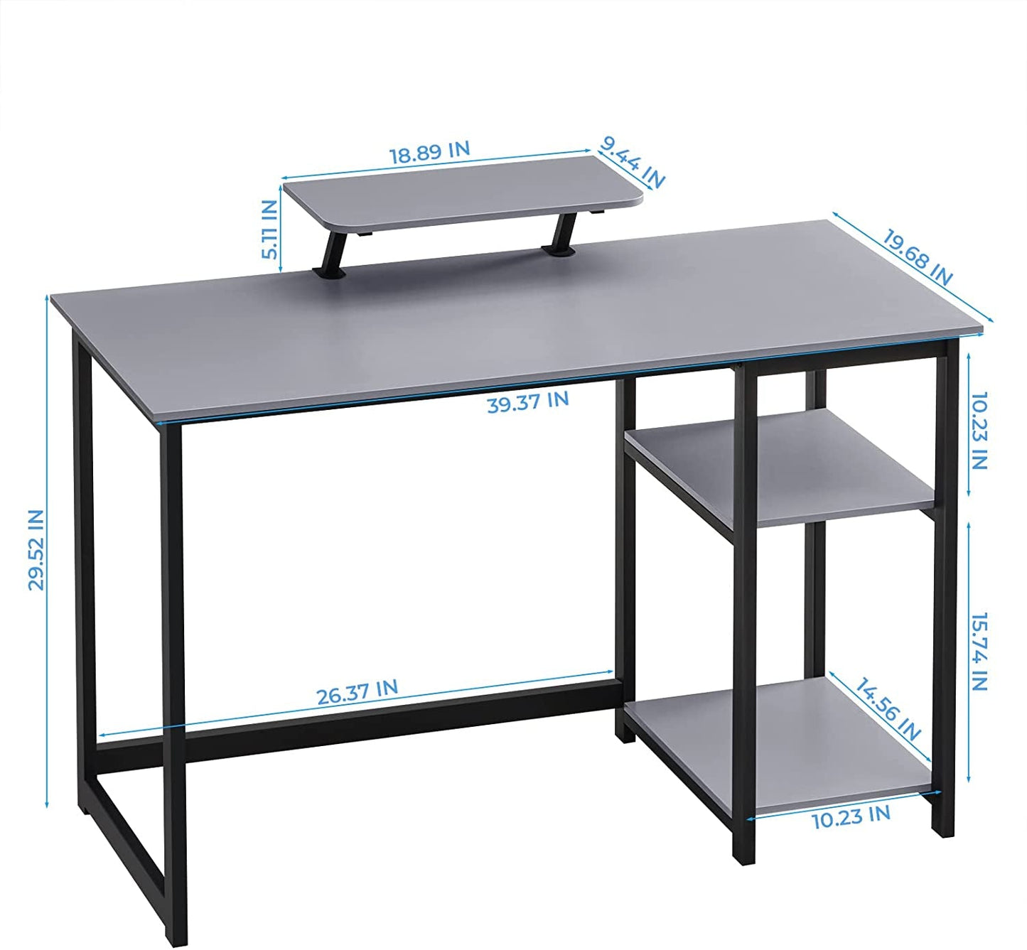 Small Grey Desk with Monitor Stand and Storage-2