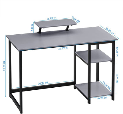 Small Grey Desk with Monitor Stand and Storage-2