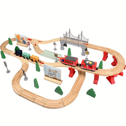 72pcs Wooden Train Set with Electric Train Toy-0
