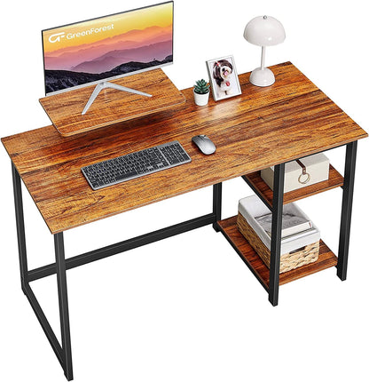 Compact Desk with Monitor Stand and Storage Shelves-0
