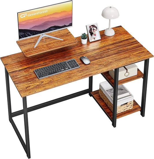 Compact Desk with Monitor Stand and Storage Shelves-0