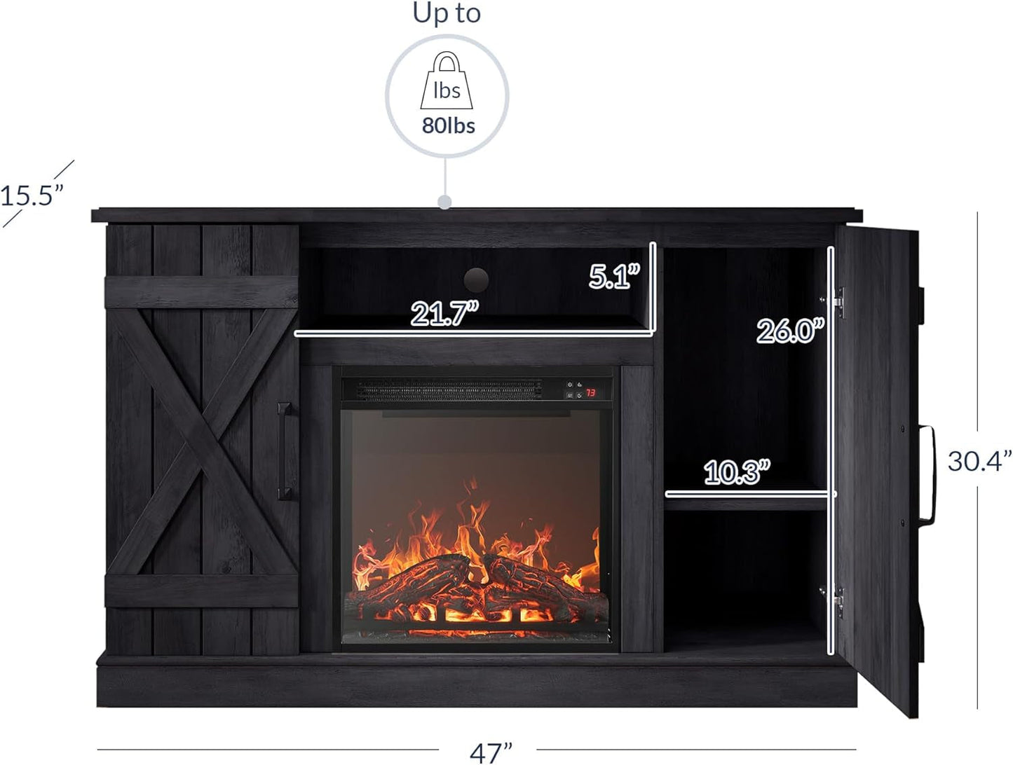 47" Rustic Grey Fireplace TV Stand for 50" TV-1