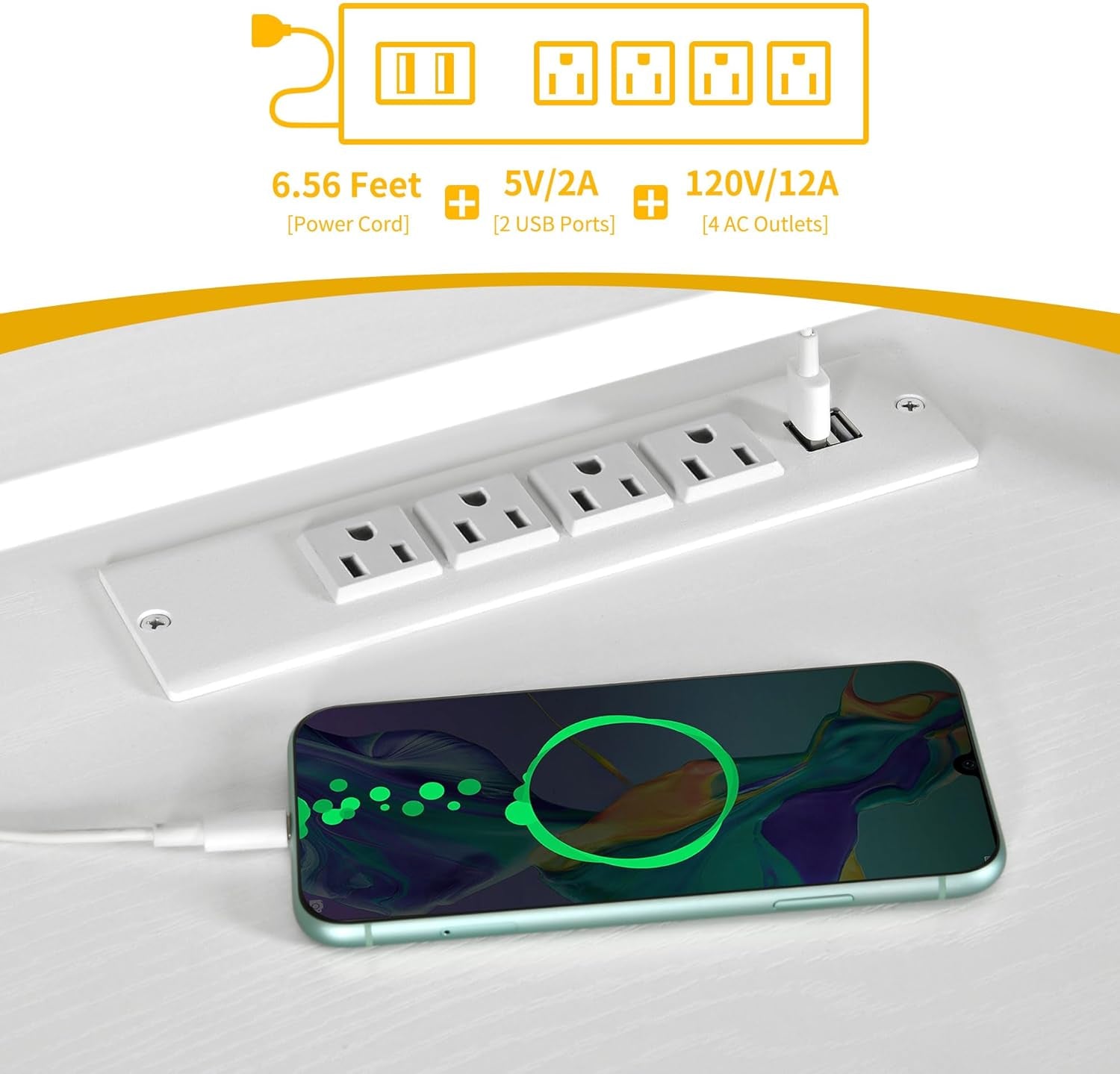 White Office Desk With Drawers LED Lights And Outlets-4