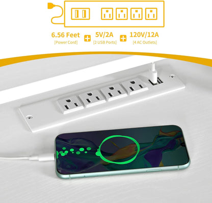 White Office Desk With Drawers LED Lights And Outlets-4