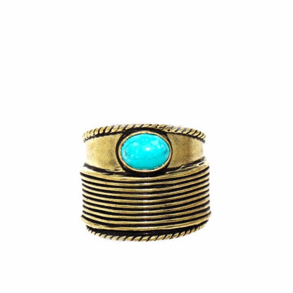 TURQUOISE STONE ADJUSTABLE BRASS RING