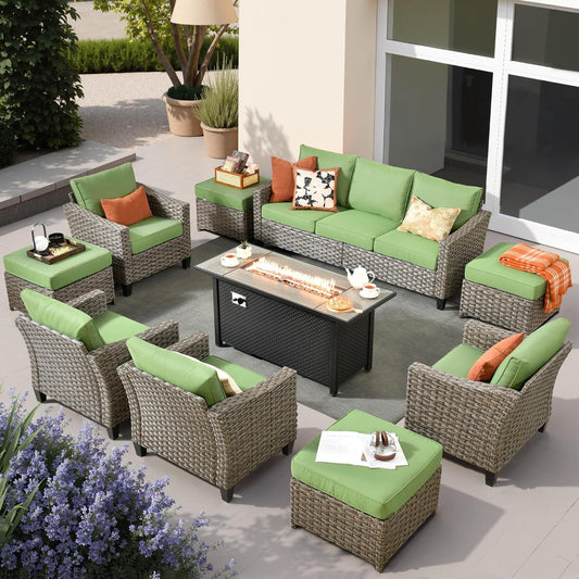 10 Piece Outdoor Patio Furniture Set with Fire Pit-0