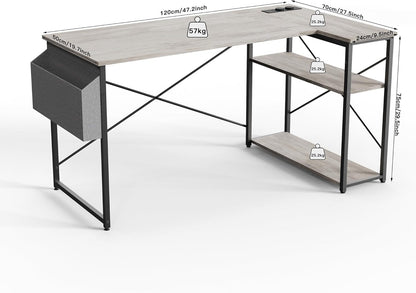L Shaped Computer Desk with Power Outlets, 47 Inch Gaming Desk, Small Desk Corner Desk with Reversible Shelves, Study Desk Writing Desk for Home Office Bedroom, Work from Home, Gray-2
