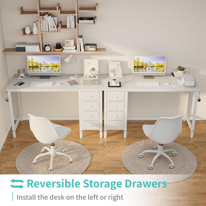 White Computer Desk with Fabric Drawers, 47 Inch Reversible Study Work Writing Desk for Home Office Bedroom, Simple Modern Cute PC Desks with Drawer, White-3