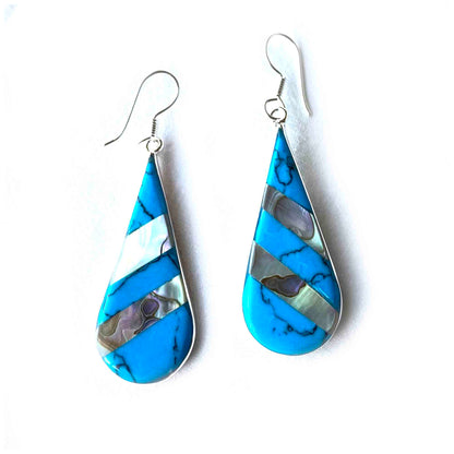 ABALONE & TURQUOISE STRIPED TEARDROP EARRINGS