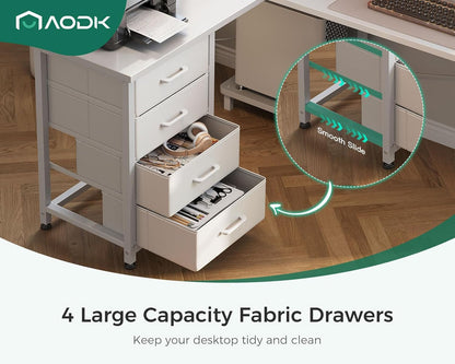 L Shaped Desk with 4 Tier Drawers, 61" Reversible Gaming Desk with Power Outlets, L Shaped Computer Desk with USB Charging Port and Host Stand, Home Office Corner Desk, Easy to Assemble, White-3