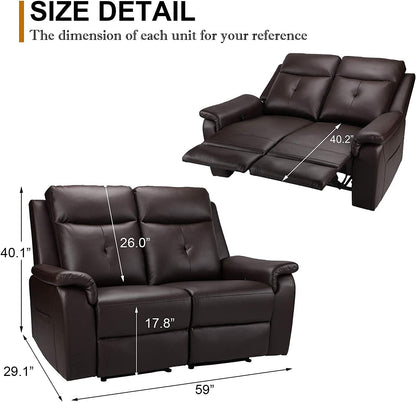 2 Seater Recliner Sofa - Double Reclining Loveseat with Massage & Heating - PU Leather Manual Home Theater Seating Manual Recliner Motion Living Room Chair-3