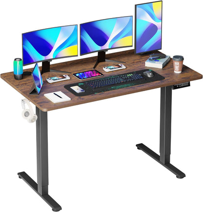 55 Inch Height Adjustable Gaming Desk Electric Standing Desk That Raises up and down Modern Computer Table with Electric Lifting Headphone Hook, Brown-0