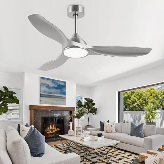 52 Inch Quiet DC Motor 6 Speed High CFM Modern Ceiling Fan with Lights Remote Control, 3 Blade Indoor Silver Ceiling Fan for Bedroom, Office, Living Room-0