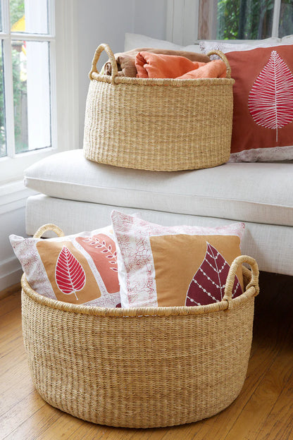 Set of Two Natural Woven Grass Floor Baskets