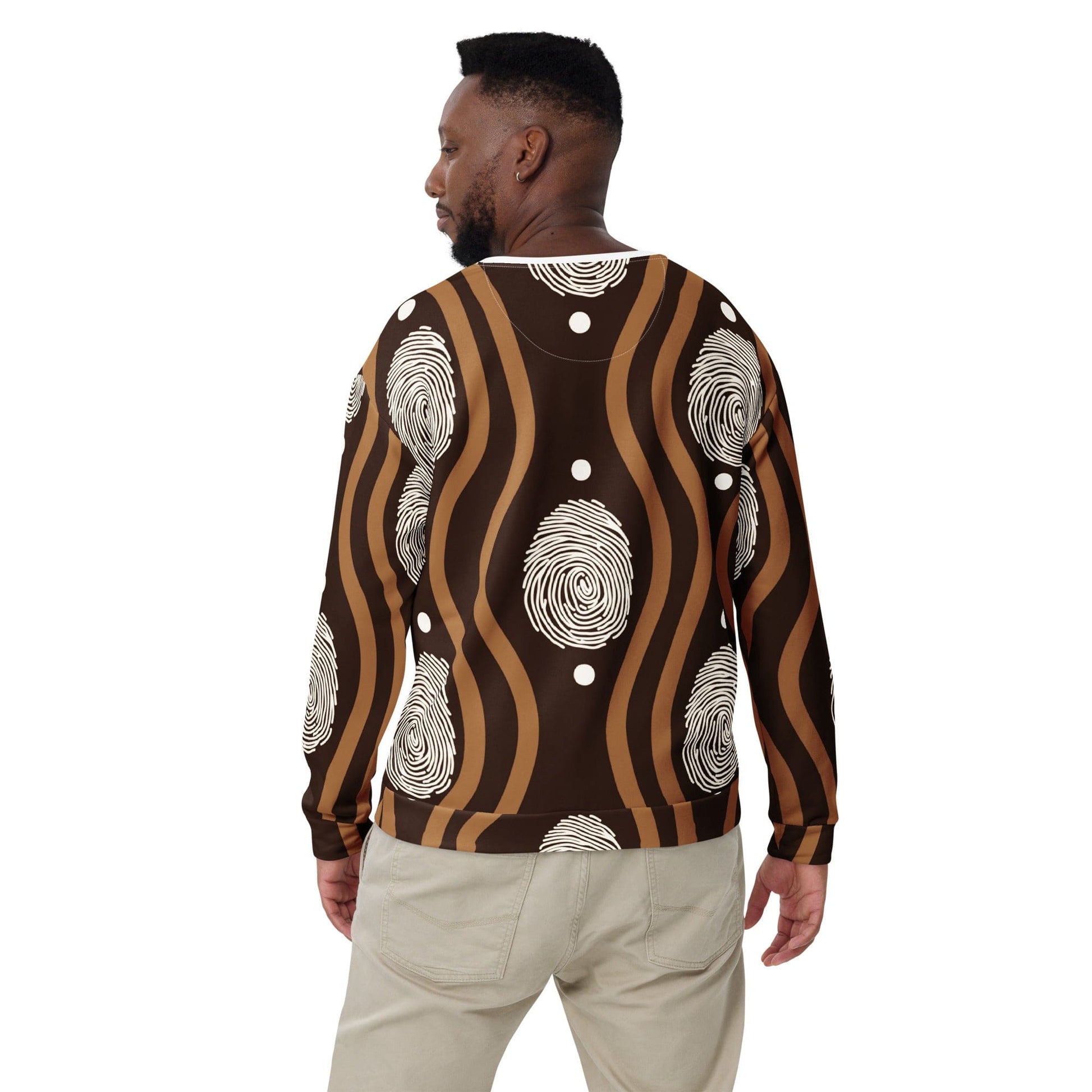 Graphic Sweatshirt for Men - Brown White Geometric Lines-4