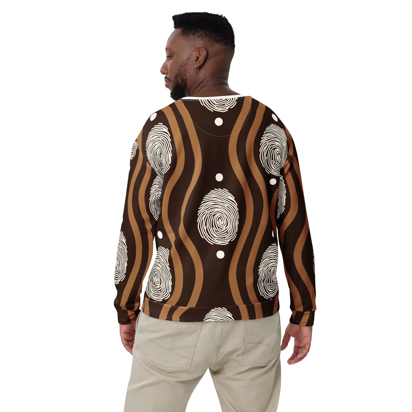 Graphic Sweatshirt for Men - Brown White Geometric Lines-2