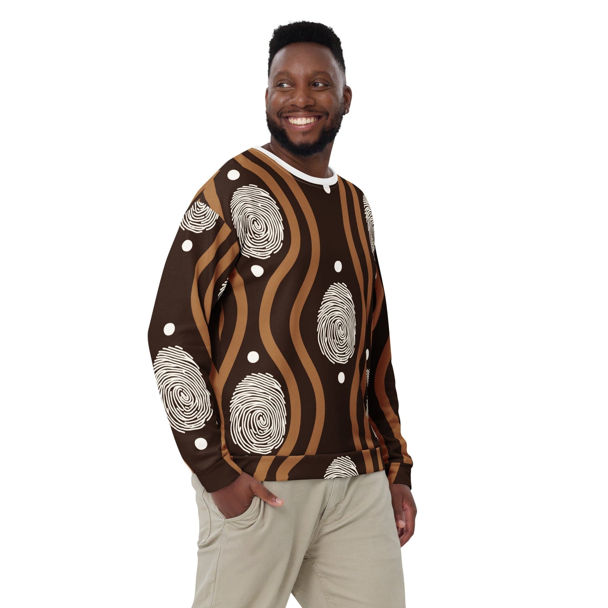 Graphic Sweatshirt for Men - Brown White Geometric Lines-3