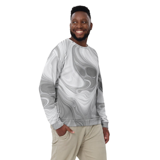 Graphic Sweatshirt for Men - Grey White Boho Marble Print-0