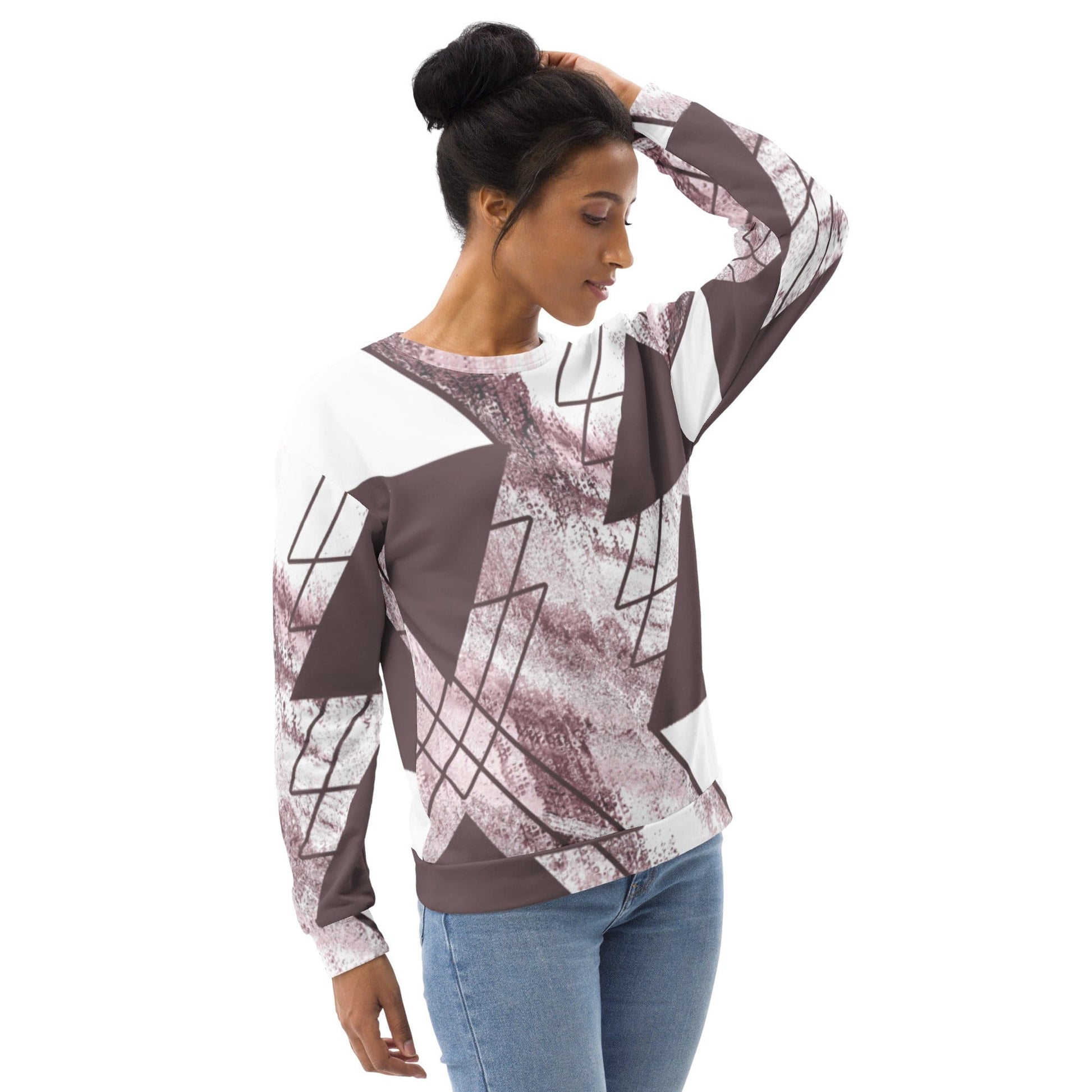 Graphic Sweatshirt for Women Mauve Rose and White Triangular-2