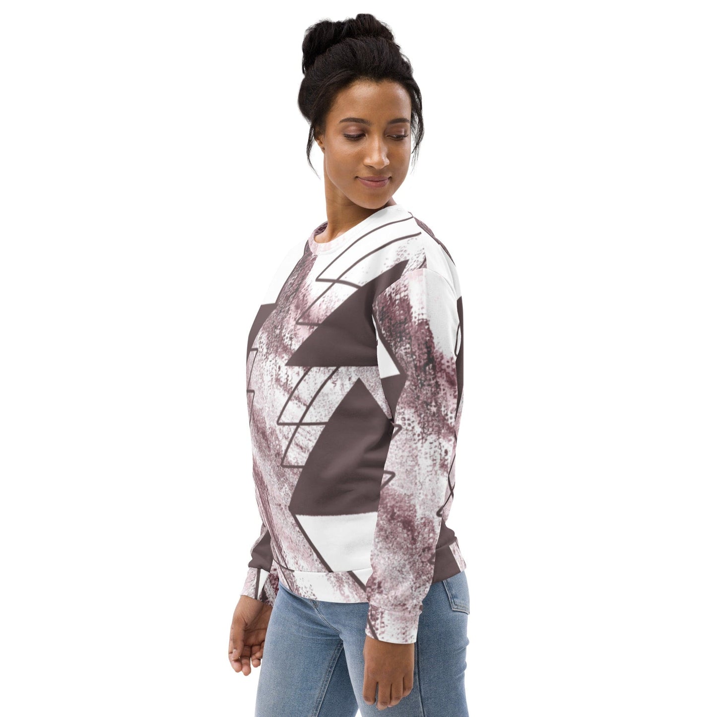 Graphic Sweatshirt for Women Mauve Rose and White Triangular-3