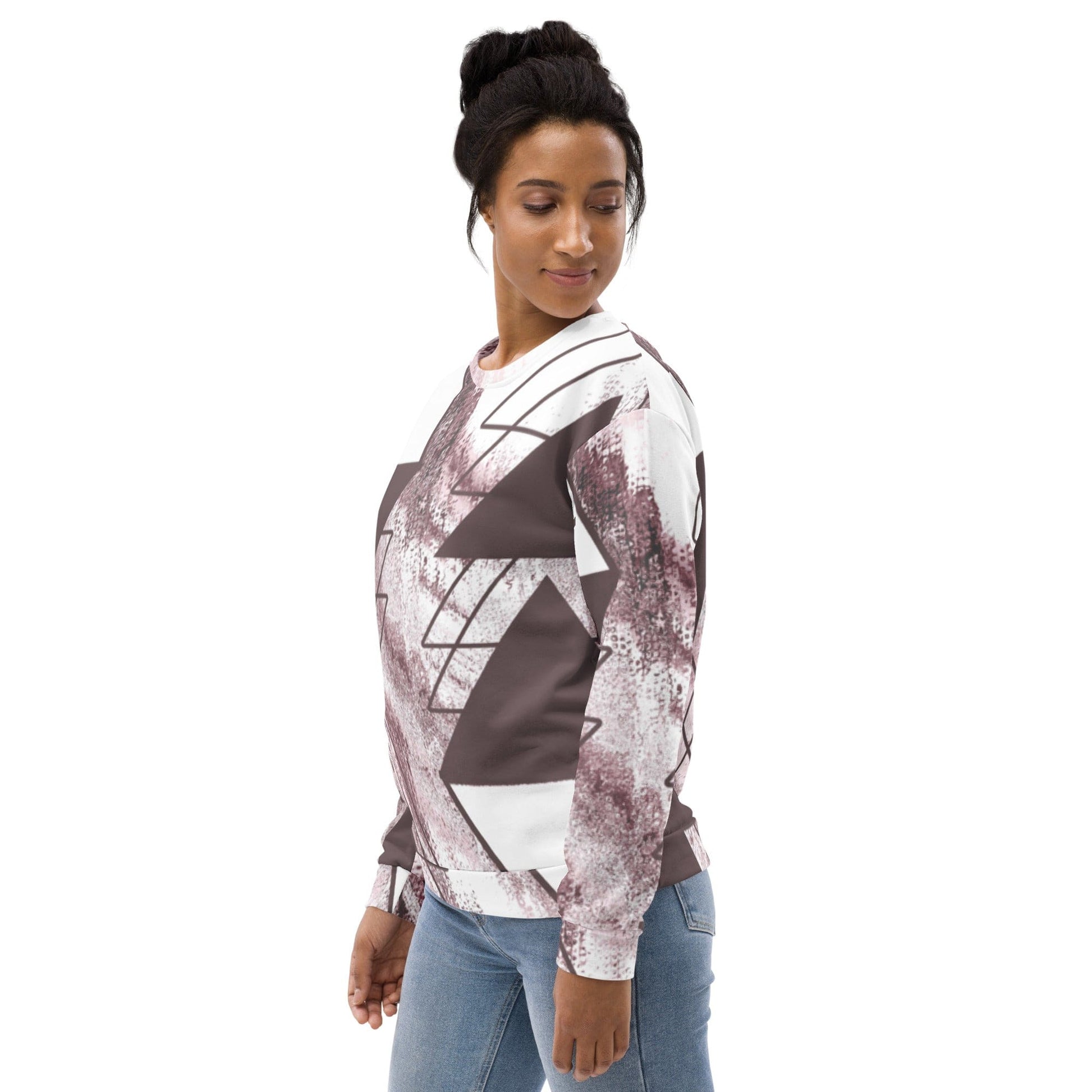 Graphic Sweatshirt for Women Mauve Rose and White Triangular-3