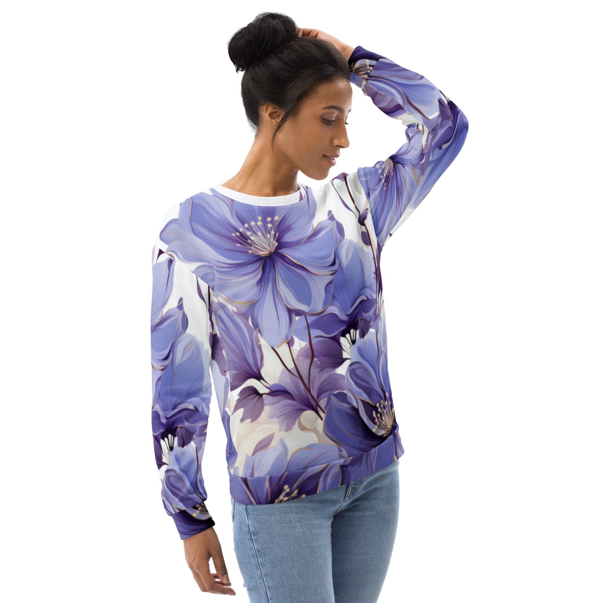 Graphic Sweatshirt for Women Purple Botanical Blooms-2