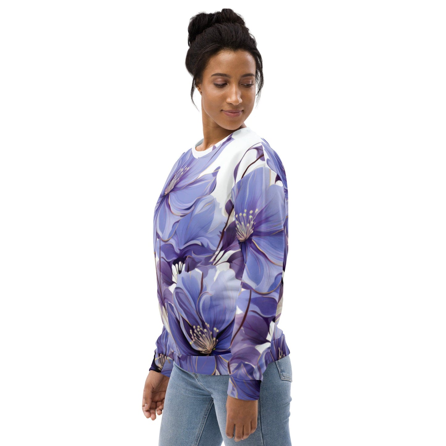 Graphic Sweatshirt for Women Purple Botanical Blooms-3