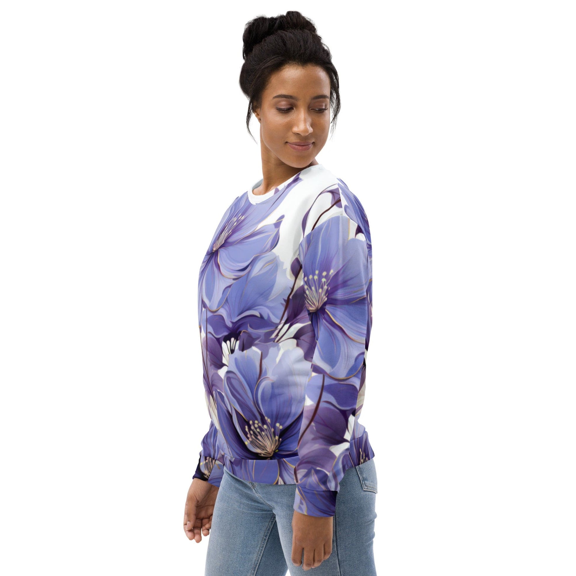 Graphic Sweatshirt for Women Purple Botanical Blooms-3