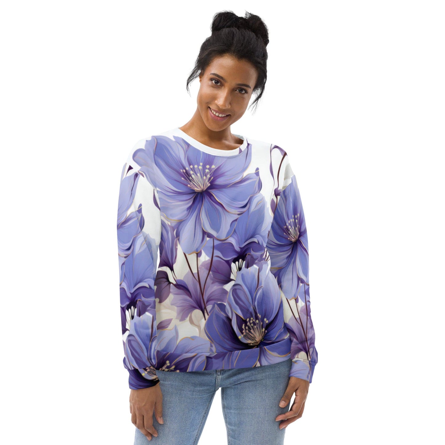 Graphic Sweatshirt for Women Purple Botanical Blooms-0