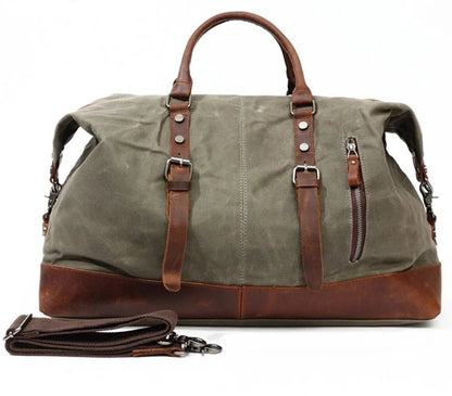 Duffel Bag, Wax Canvas Holdall, Vintage Luggage Bag, Canvas Leather Overnight Bag-0